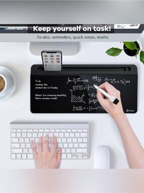Varhomax modern Desktop Glass Whiteboard with Storage Black Desk Dry Erase Board
